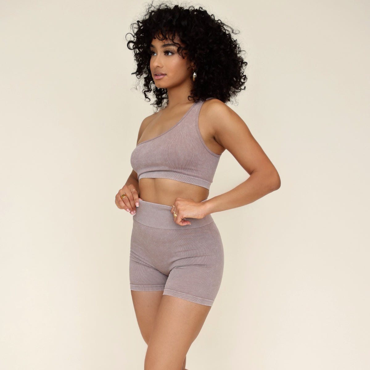 Acid Wash One Shoulder Seamless Set